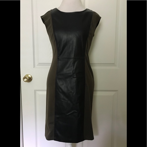 Spense Dresses & Skirts - Cute Olive Green/Faux Leather Front Dress